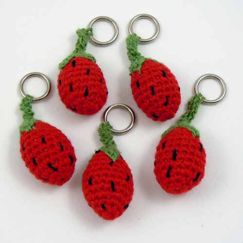 Stitch Markers, Strawberry, set of 5